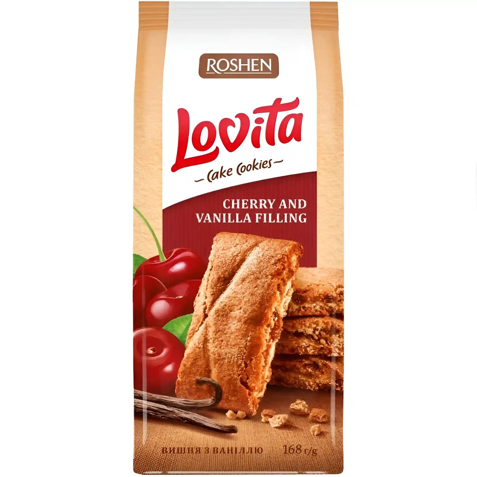 کوکی کیک لاویتا روشن با مغز آلبالو و وانیل Roshen Lovita وزن 168 گرم
