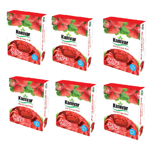 پودر ژله بدون قند و رژیمی توت فرنگی کامور - 37 گرم بسته 6 عددی