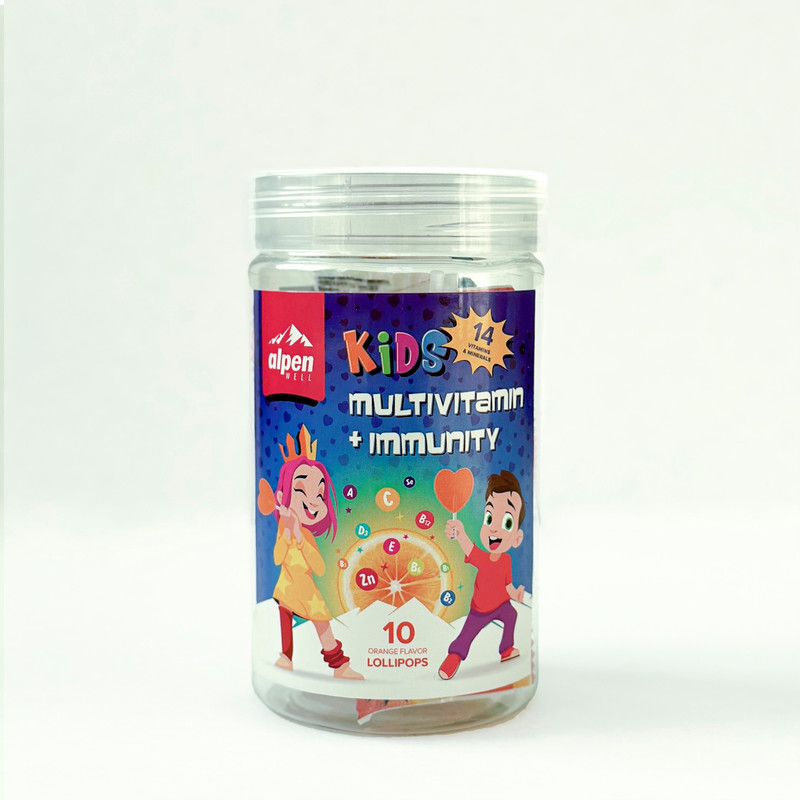 آبنبات چوبی مولتی ویتامین و تقویت کننده سیستم ایمنی طعم پرتقال آلپن - 60 گرم بسته 10 عددی