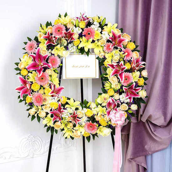 Luxury Yellow Rose and Pink Oriental Wreath Flower for Opening
