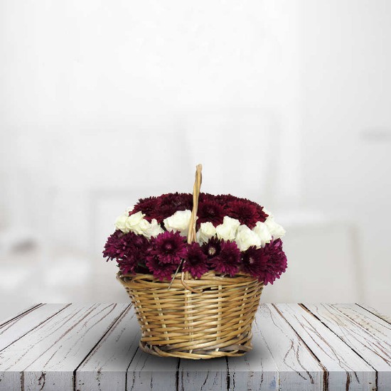Maria Chrysanthemum and Lisianthus Flower Basket for Thank you