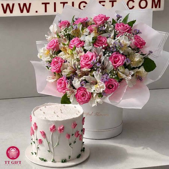 harir cake and flower box package