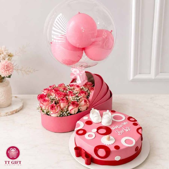 Newborn Baby Cake and Flower Box Package
