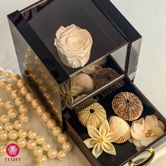 Musical white Eternal Rose with Drawer