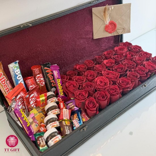 Jaklin Chocolate and Red Rose Flower Box