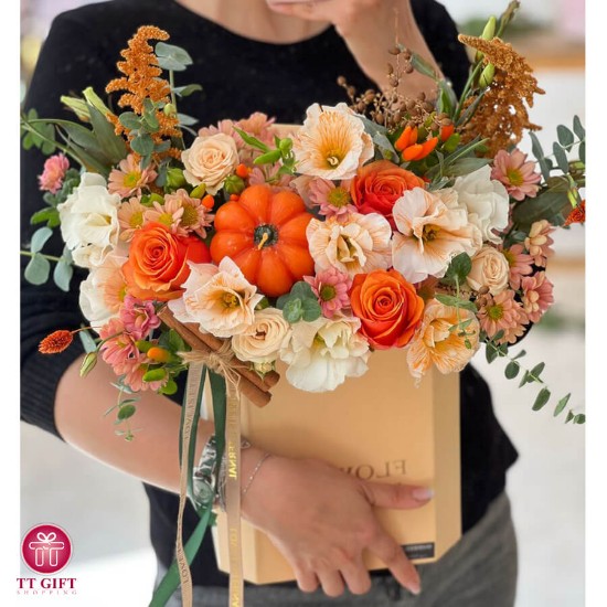 Sara Autumn Orange Rose Flower Box