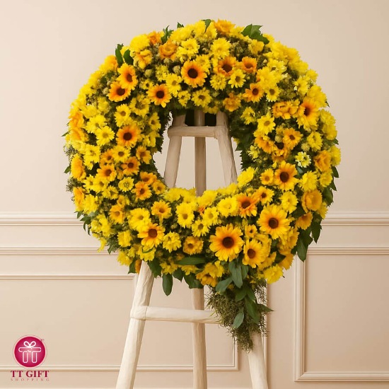 Padmira Sunflower and Yellow Chrysanthemum Wreath Flower for Opening