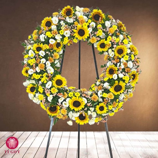 Shayrad Sunflower and Yellow Chrysanthemum Ring Wreath Flower