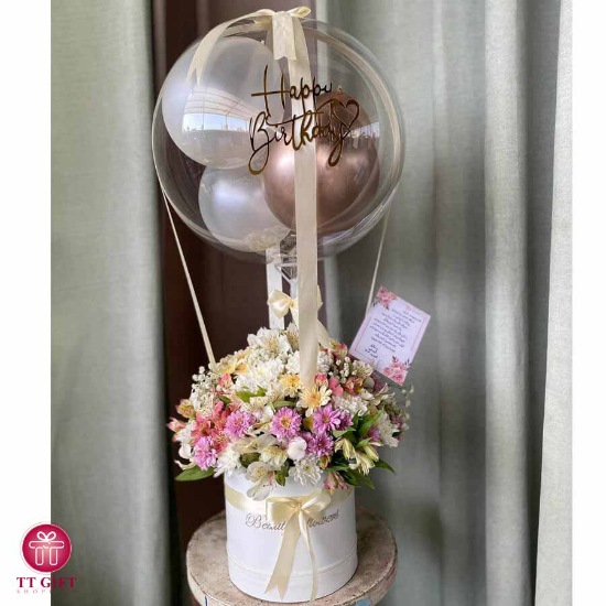 Kian Chrysanthemum and Alstroemeria Flower Box with Balloon for Birthday