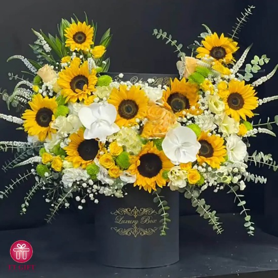 Tinoush Luxury Sunflower, Rose and Orchid Flower Box