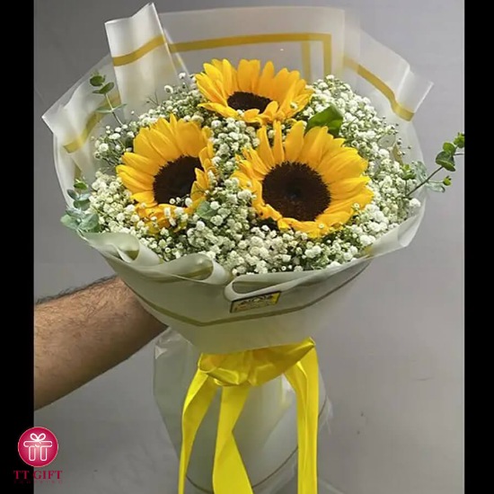Afsoun Economic Sunflower and Gypsophila Flower Bouquet