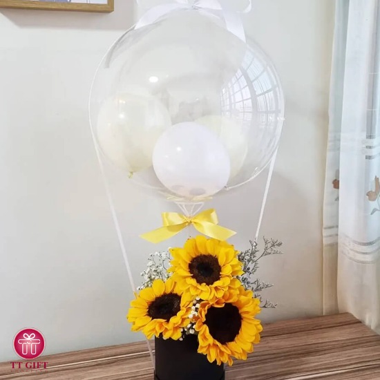 Sahar Economic Sunflower with Balloons Flower Box for Birthday