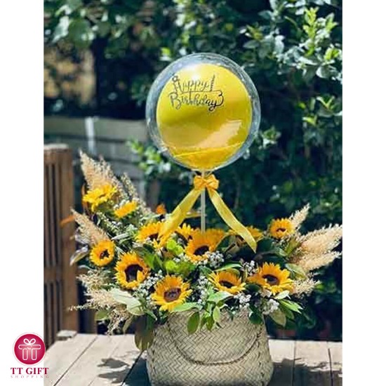 Sunflower with Balloons Flower Box for Birthday