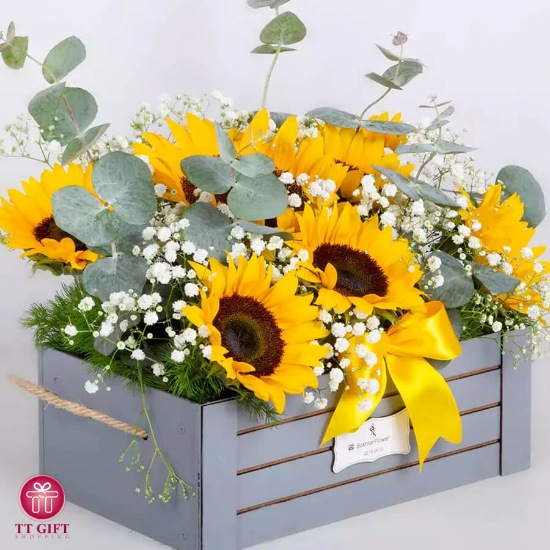 Bahar Sunflower and Gypsophila Flower Box