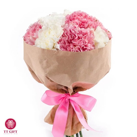 Hamin White and Pink Carnation Flower Bouquet for Birthday