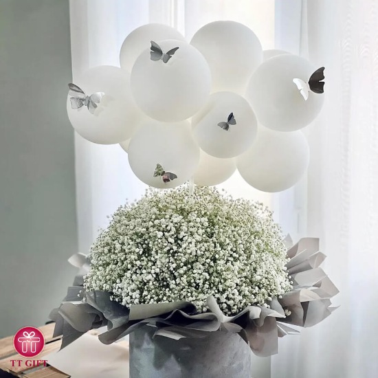 Vihan White Gypsophila and Balloons Flower Box