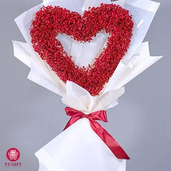 Dilek Red Gypsophila Heart Flower Bouquet