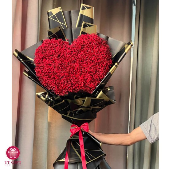 Bavin Heart Red Gypsophila Flower Bouquet