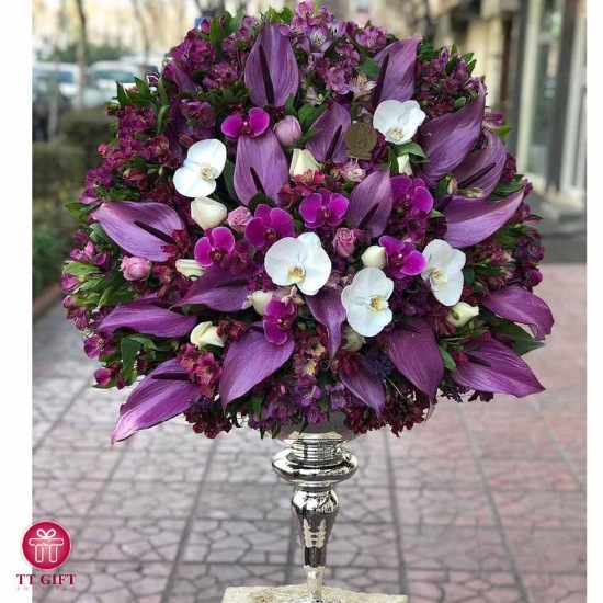 Delana Purple Orchid and Anthurium Flower Cup for Inaugural