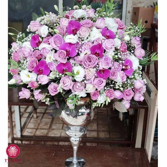 Pania Purple Orchid and Rose Flower Cup for Cortship