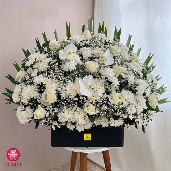 White Rose ,Orchid and Chrysanthemum Flower Box for Funerals