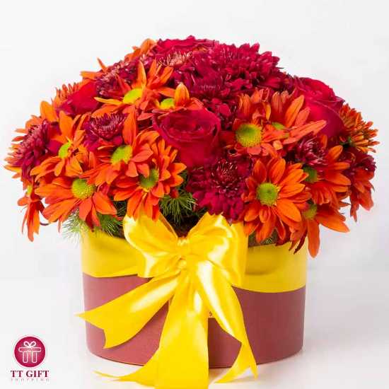 Lavin Red Rose and Orange Chrysanthemum Flower Box