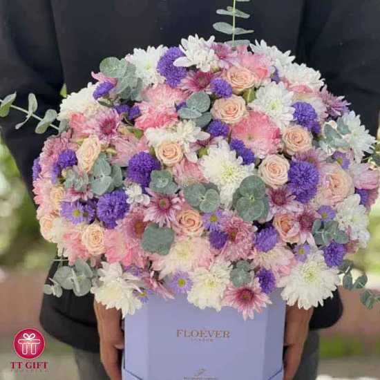 Mahin Rose and Chrysanthemum Flower Box for Birthday