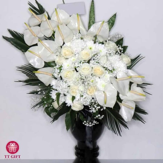 Sahba White Rose and Anthurium Flower Cup for Condolences and Funerals