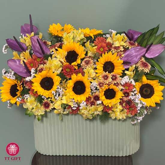 Laya Sunflower and Chrysanthemum Flower Box for Birthday