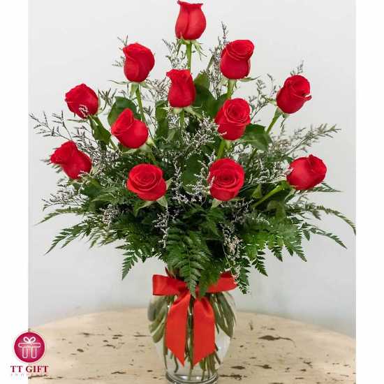 Behdis Red Rose Flower Vase for Thank You