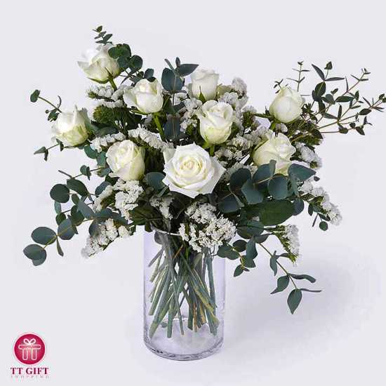 Avang White Rose Flower Vase for Thank You
