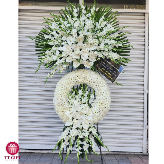 Zharfa White Gladiolus Lisianthus and Anthurium Funeral Wreath Flower