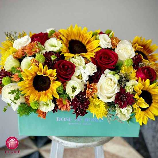 Sanil Sunflower and Rose Flower Box for Birthday