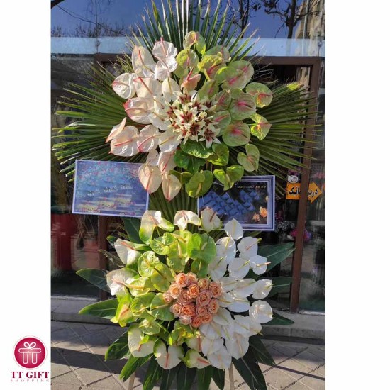 Soraya Two-tiered Green and White Anthurium Wreath Flower for Funerals