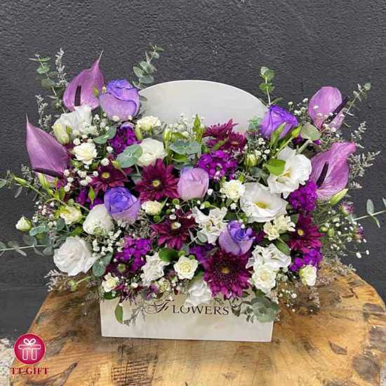 Mastaneh Economic Anthurium and Purple Rose Flower Box