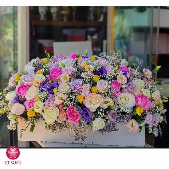 Nazila Pink and Purple Rose Flower Box for Birthday