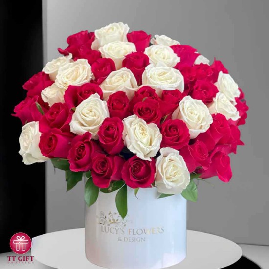 Sabura White and Magenta Rose Flower Box
