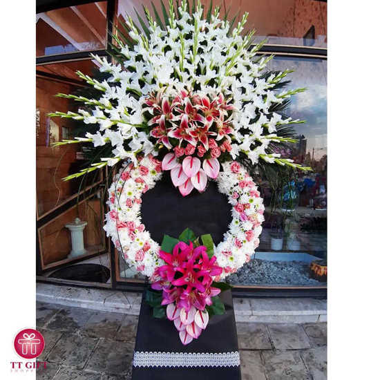 Leyli Large White and Pink Wreath Flower for Funeral