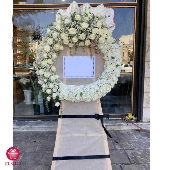 Maral White Chrysanthemum and Rose Ring Wreath Flower