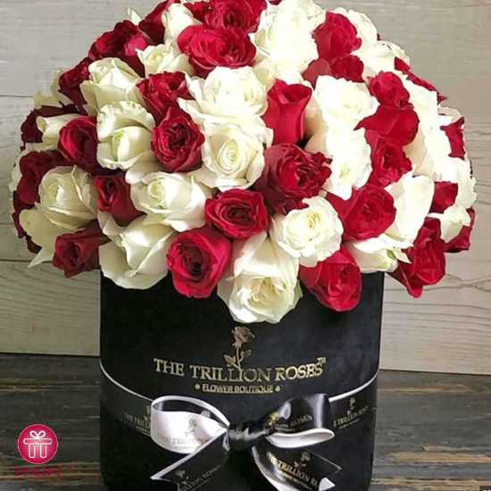 Touska Luxury Red and White Rose Flower Box for Birthday