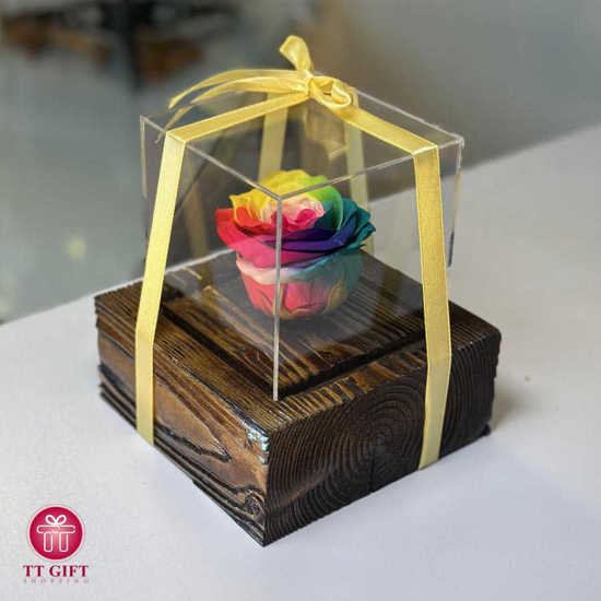 The Eternal Rose with a wooden base