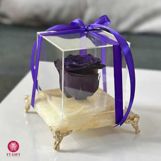 The purple Eternal Rose with a stone base