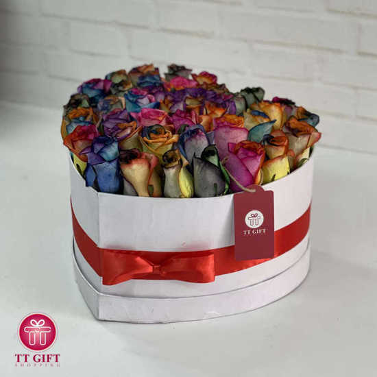 Seven Color Heart Shaped Rose Flower Box