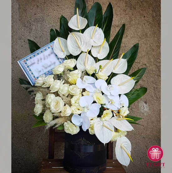 White Anthurium Orchid and Rose Flower Box for Condolences and Sympathy