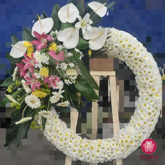 Damoon White Chrysanthemum Wreath Flower for Funerals