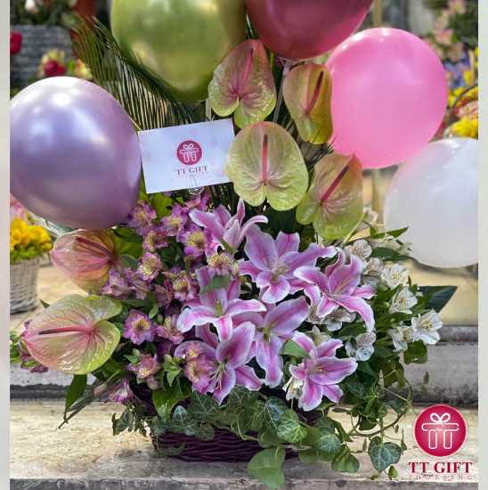 Mahshad Anthurium and Oriental Flower Basket for Birthday
