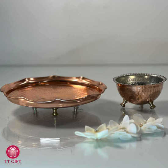 Copper tripod plate and bowl set