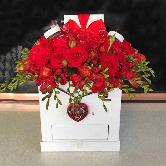 Red Rose and Chocolate Flower Box for Valentine's Day