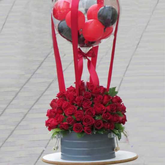 Sarina Red Rose Flower Box with Balloons for Birthday