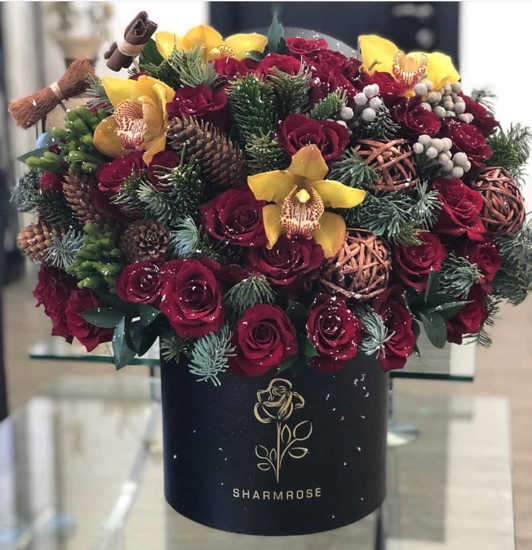Yalda Luxury Flower Box of Red Roses and Orchids